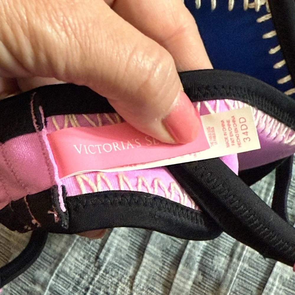 Victoria's Secret Blue and Pink Bikini Top 34DD